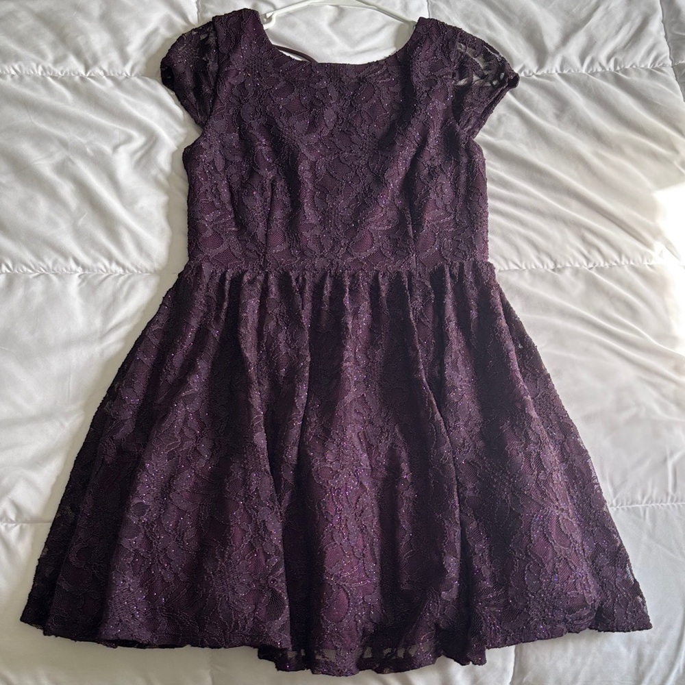 Dress in Deep Purple Lace cap sleeve sparkle